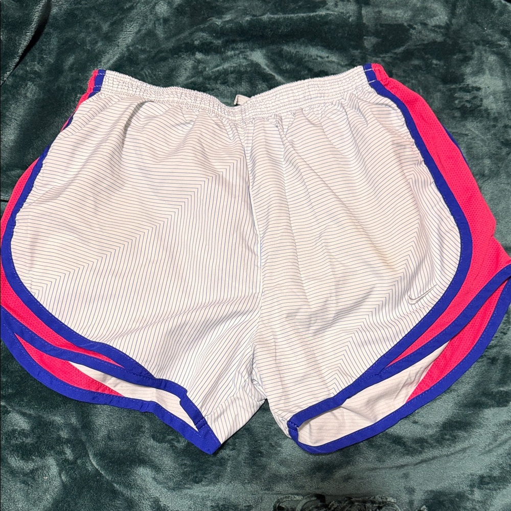Nike Women's White Shorts with Pink and Blue Accents